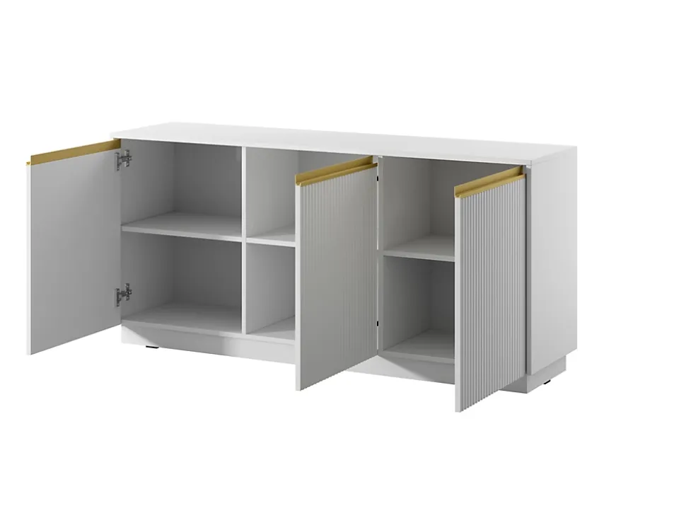 Buffet : 3 Portes, 6 Étagères, Blanc Mat, 153,4 Cm X 71,6 Cm X 39 Cm
