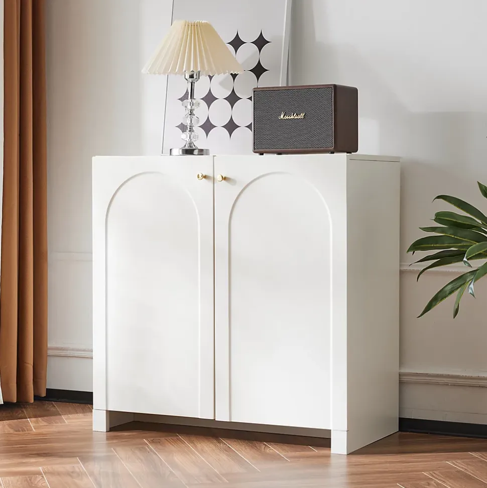 Buffet - Bahut Moderne avec 2 Portes et Tiroirs, Meuble de Rangement Vertical pour Salon, Cuisine ou entrée - Crème - 80x40x80 cm