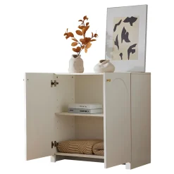 Buffet - Bahut Moderne avec 2 Portes et Tiroirs, Meuble de Rangement Vertical pour Salon, Cuisine ou entrée - Crème - 80x40x80 cm