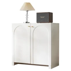 Buffet - Bahut Moderne avec 2 Portes et Tiroirs, Meuble de Rangement Vertical pour Salon, Cuisine ou entrée - Crème - 80x40x80 cm