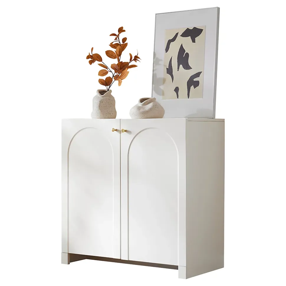 Buffet - Bahut Moderne avec 2 Portes et Tiroirs, Meuble de Rangement Vertical pour Salon, Cuisine ou entrée - Crème - 80x40x80 cm