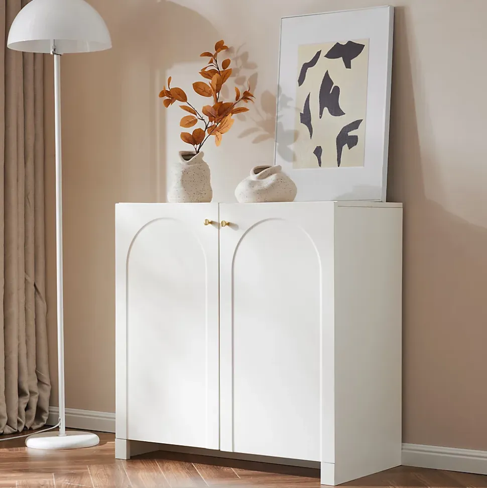 Buffet - Bahut Moderne avec 2 Portes et Tiroirs, Meuble de Rangement Vertical pour Salon, Cuisine ou entrée - Crème - 80x40x80 cm