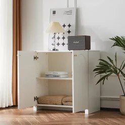 Buffet - Bahut Moderne avec 2 Portes et Tiroirs, Meuble de Rangement Vertical pour Salon, Cuisine ou entrée - Crème - 80x40x80 cm