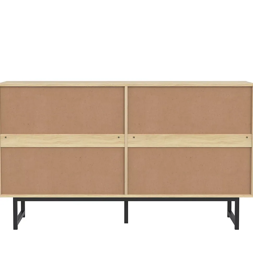Buffet - Buffet en Bois avec 4 Portes en Rotin, Bahut de Rangement pour Salle à Manger Moderne, 140x39,5x80 cm, Couleur du Bois