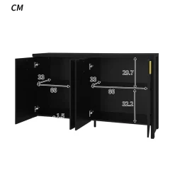 Buffet - Buffet Noir avec 4 Portes et Tiroirs, Bahut de Rangement Contemporain avec Étagères Réglables, 140x38x80 cm, Noir