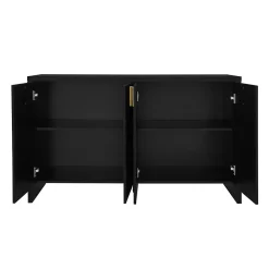 Buffet - Buffet Noir avec 4 Portes et Tiroirs, Bahut de Rangement Contemporain avec Étagères Réglables, 140x38x80 cm, Noir