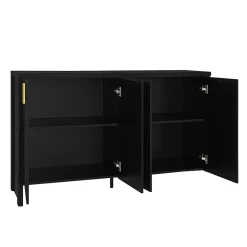 Buffet - Buffet Noir avec 4 Portes et Tiroirs, Bahut de Rangement Contemporain avec Étagères Réglables, 140x38x80 cm, Noir