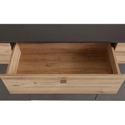 Buffet 195 cm 3 portes 3 tiroirs décor chêne clair et gris - MARBELLA