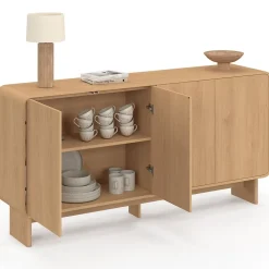 Buffet 160 cm CAPUCINE XXL 4 portes façon hêtre design arrondi