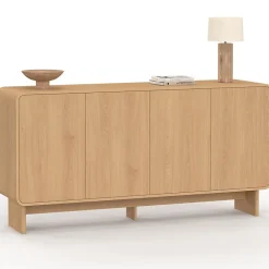 Buffet 160 cm CAPUCINE XXL 4 portes façon hêtre design arrondi
