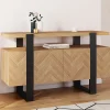 Buffet 140 cm CASSIUS 4 portes effet chevrons et noir