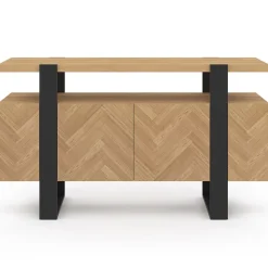 Buffet 140 cm CASSIUS 4 portes effet chevrons et noir