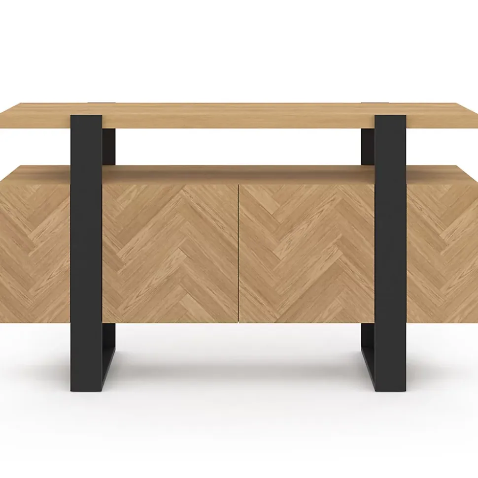 Buffet 140 cm CASSIUS 4 portes effet chevrons et noir