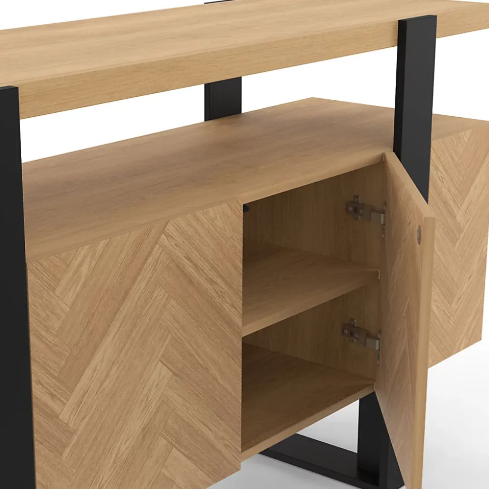 Buffet 140 cm CASSIUS 4 portes effet chevrons et noir