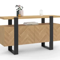 Buffet 140 cm CASSIUS 4 portes effet chevrons et noir