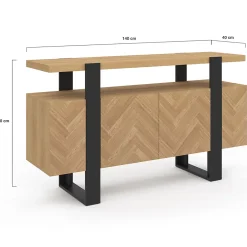 Buffet 140 cm CASSIUS 4 portes effet chevrons et noir