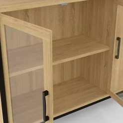 Buffet 100 cm DETROIT 2 portes vitrine avec placards design industriel