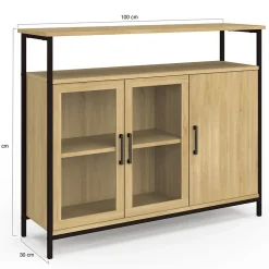 Buffet 100 cm DETROIT 2 portes vitrine avec placards design industriel