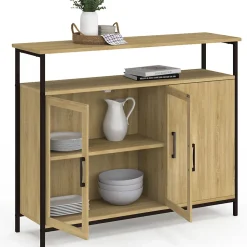 Buffet 100 cm DETROIT 2 portes vitrine avec placards design industriel