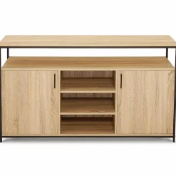 Buffet 140 cm DETROIT 2 portes et 3 étagères design industriel