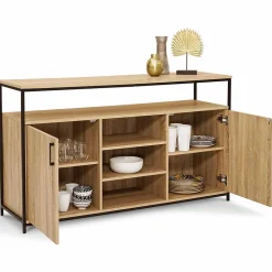 Buffet 140 cm DETROIT 2 portes et 3 étagères design industriel