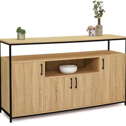 Buffet 140 cm DETROIT 4 portes avec niche design industriel