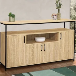 Buffet 140 cm DETROIT 4 portes avec niche design industriel
