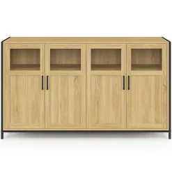Buffet 140 cm DETROIT 4 portes avec vitrines design industriel
