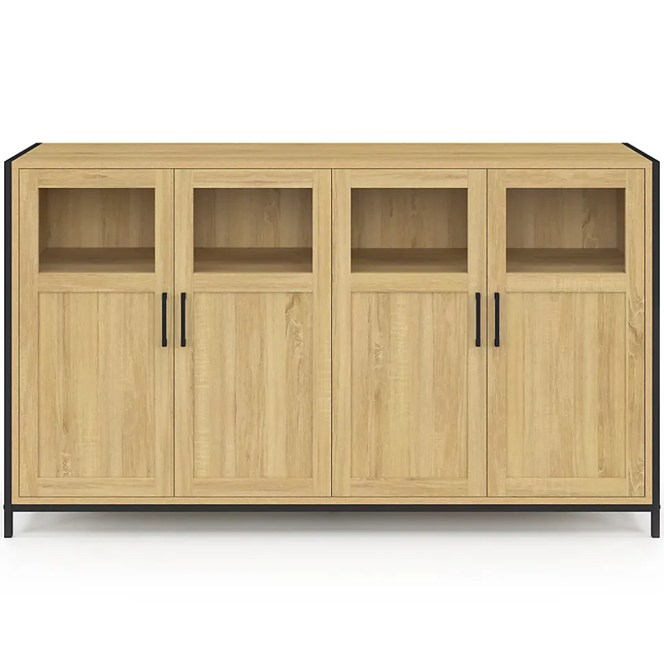 Buffet 140 cm DETROIT 4 portes avec vitrines design industriel