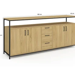 Buffet 180 cm DETROIT XXL 4 portes et tiroirs design industriel