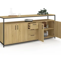 Buffet 180 cm DETROIT XXL 4 portes et tiroirs design industriel