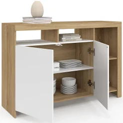 Buffet 110 cm MALO bois et portes blanches
