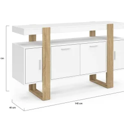 Buffet 140 cm PHOENIX 4 portes blanc et bois
