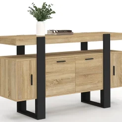 Buffet 140 cm PHOENIX 4 portes bois et noir