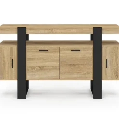 Buffet 140 cm PHOENIX 4 portes bois et noir