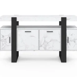 Buffet 140 cm PHOENIX 4 portes effet marbre blanc ALASKA et noir