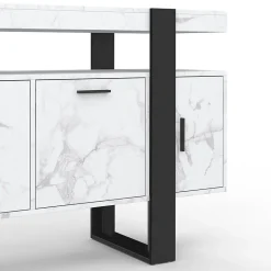Buffet 140 cm PHOENIX 4 portes effet marbre blanc ALASKA et noir