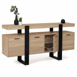 Buffet 160 cm PHOENIX XXL 4 portes bois et noir