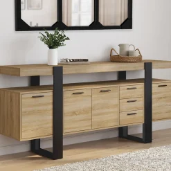 Buffet 180 cm PHOENIX XXL 4 portes avec 3 tiroirs bois et noir