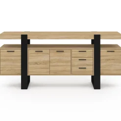 Buffet 180 cm PHOENIX XXL 4 portes avec 3 tiroirs bois et noir