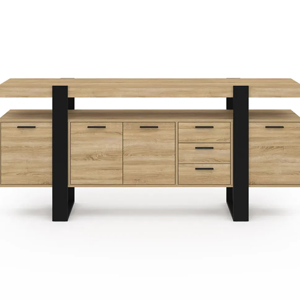 Buffet 180 cm PHOENIX XXL 4 portes avec 3 tiroirs bois et noir