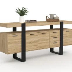 Buffet 180 cm PHOENIX XXL 4 portes avec 3 tiroirs bois et noir