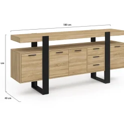 Buffet 180 cm PHOENIX XXL 4 portes avec 3 tiroirs bois et noir