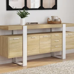 Buffet 180 cm PHOENIX XXL 4 portes avec 3 tiroirs bois et blanc