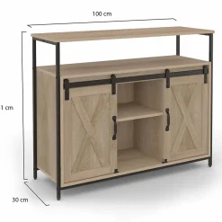 Buffet 100 cm QUEBEC 2 portes grange coulissantes design industriel