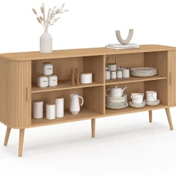 Buffet 160 cm ROMIE XXL effet lattes 2 portes coulissantes