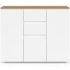 Buffet 100 cm TOBY 3 portes 2 tiroirs blanc et plateau bois