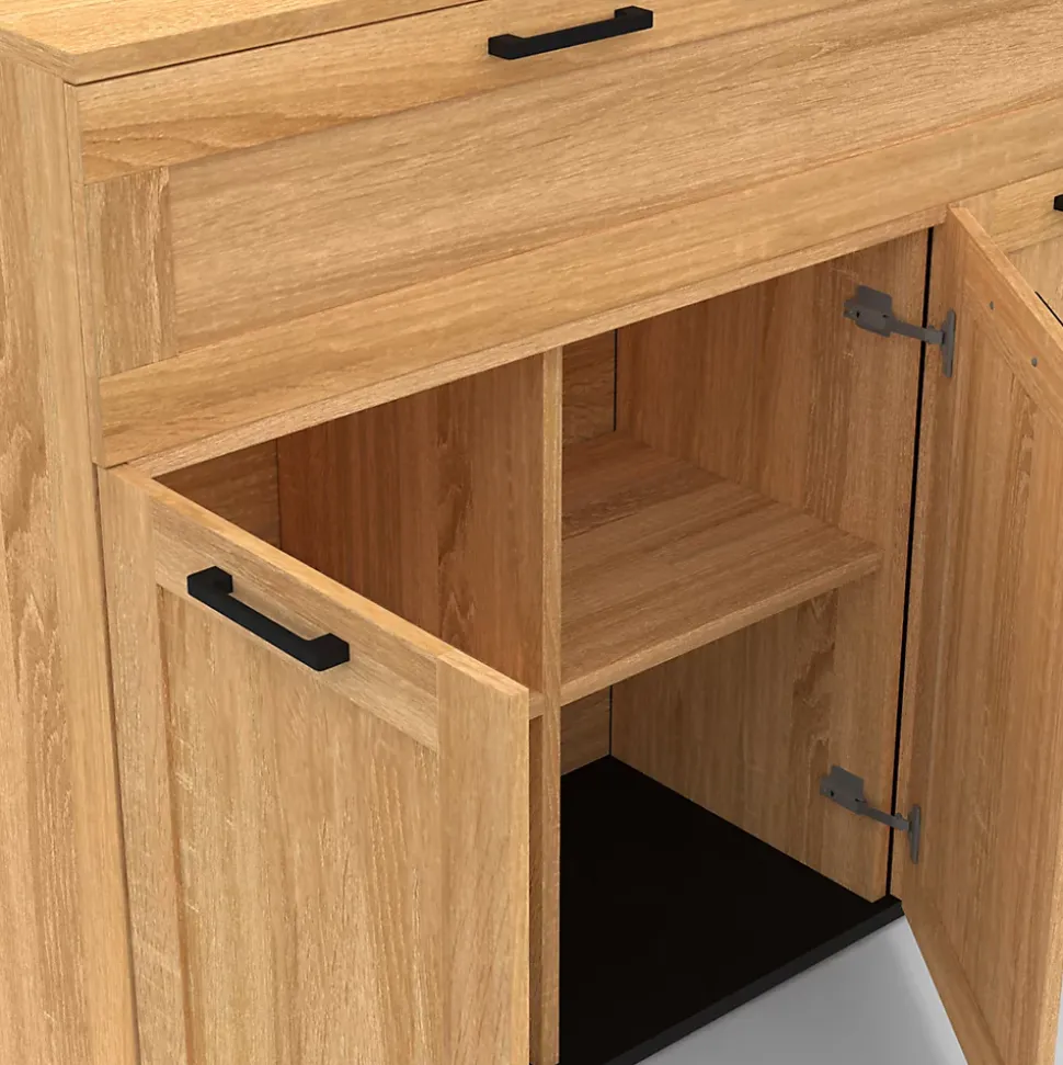 Buffet 100 cm VITO 3 portes et 1 tiroir façon hêtre et poignées noires
