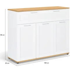 Buffet 100 cm VITO 3 portes et 1 tiroir blanc et plateau bois