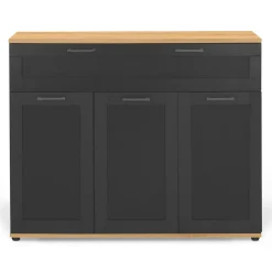 Buffet 100 cm VITO 3 portes et 1 tiroir noir et plateau bois